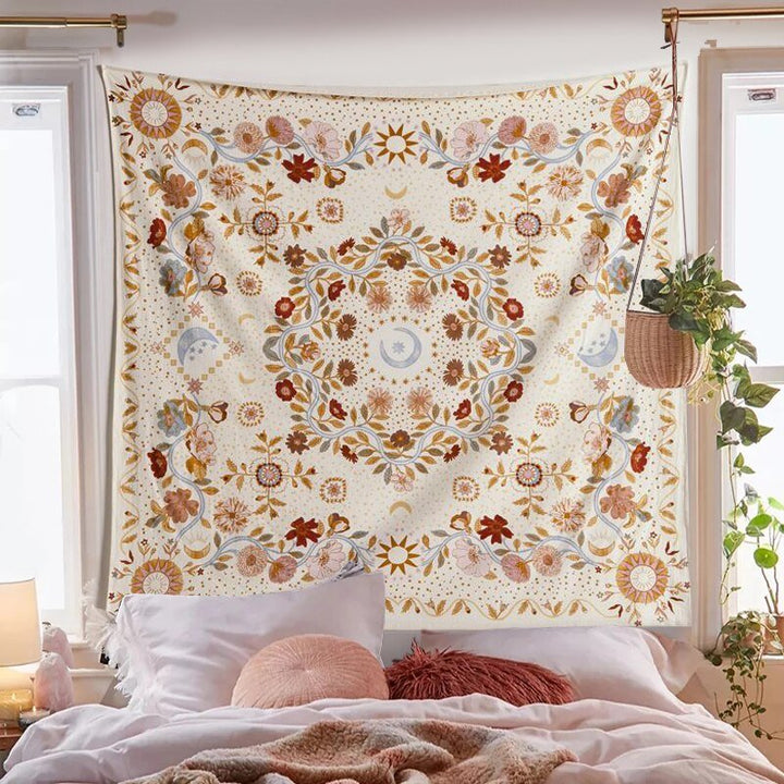 Bohemsk Blomster Tapestry med Månefaser 152x127 cm
