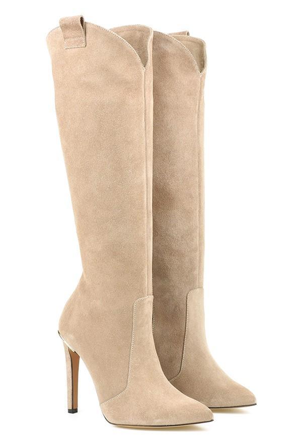 Knæhøje Stiletter med Westernstil og Suede Finish til Kvinder