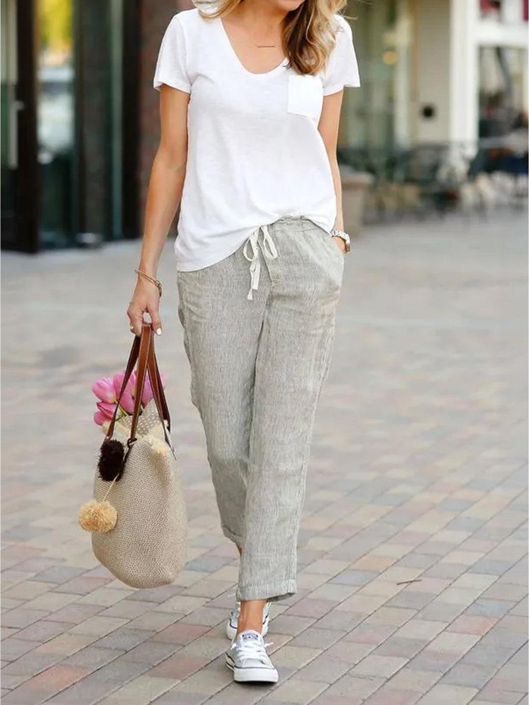 Harper | Kvinders Casual Drawstring Straight-Leg Casual Bukser