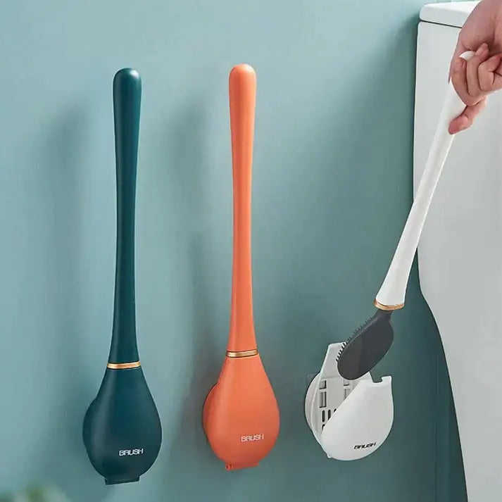Silicone Toiletbørste med Klæbende Holder - Elegant og Hygiejnisk Design