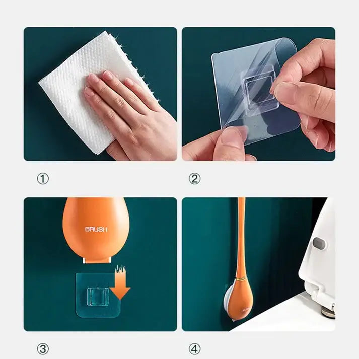 Silikone Toiletbørste med Klæbende Holder - Elegant og Hygiejnisk Design