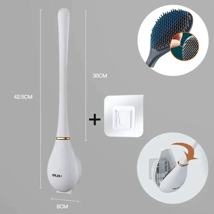 Silikone Toiletbørste med Klæbende Holder - Elegant og Hygiejnisk Design