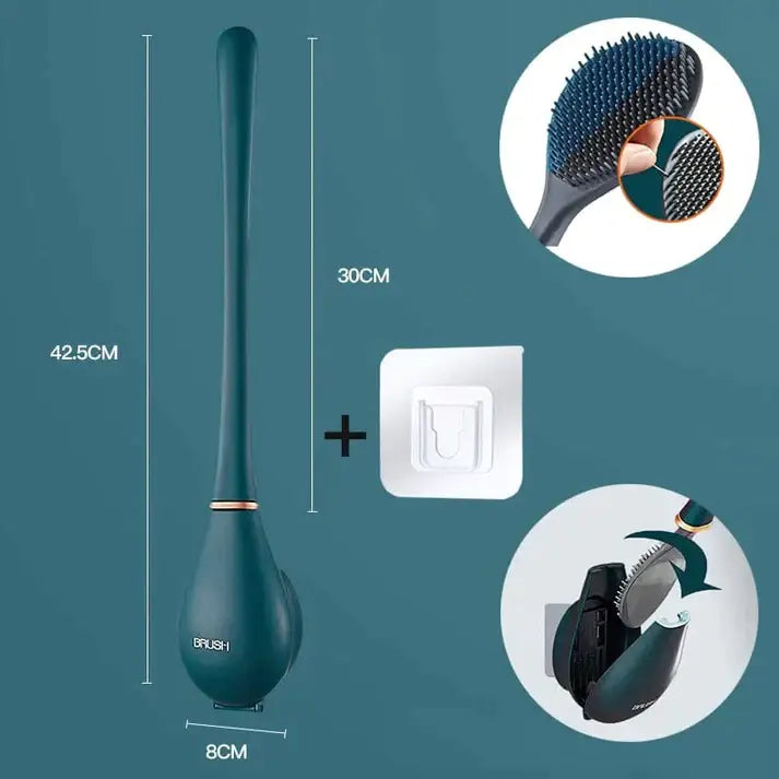 Silikone Toiletbørste med Klæbende Holder - Elegant og Hygiejnisk Design