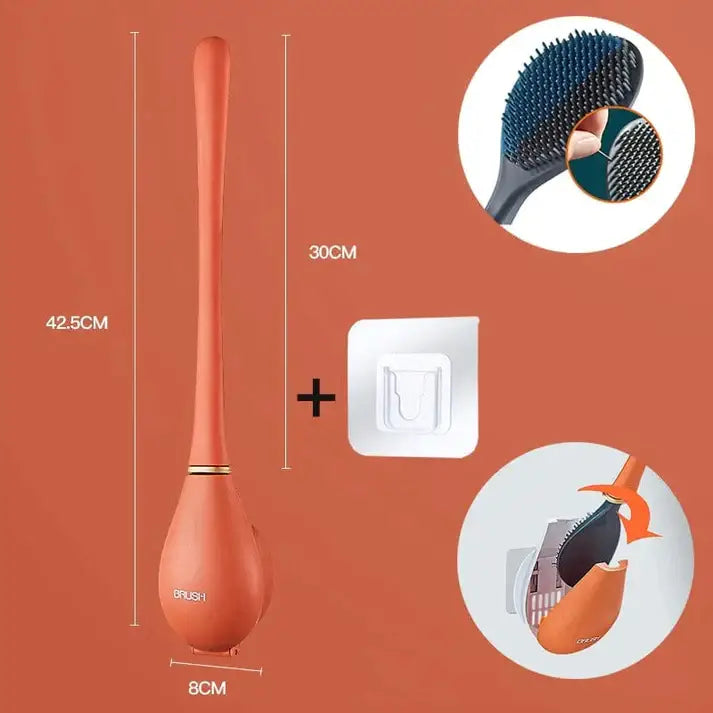 Silicone Toiletbørste med Klæbende Holder - Elegant og Hygiejnisk Design