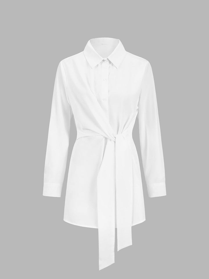 Monroe | Kvinders Tied Waist Knap Ned Langærmet Skjorte Bluse
