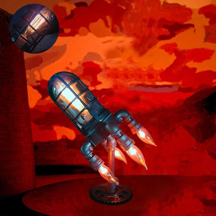 Steampunk Raket Bordlampe med Flamme Lys