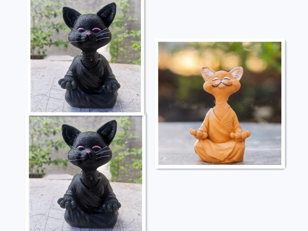 Sort Buddha Kat Figur i Resin til Meditation og Yoga
