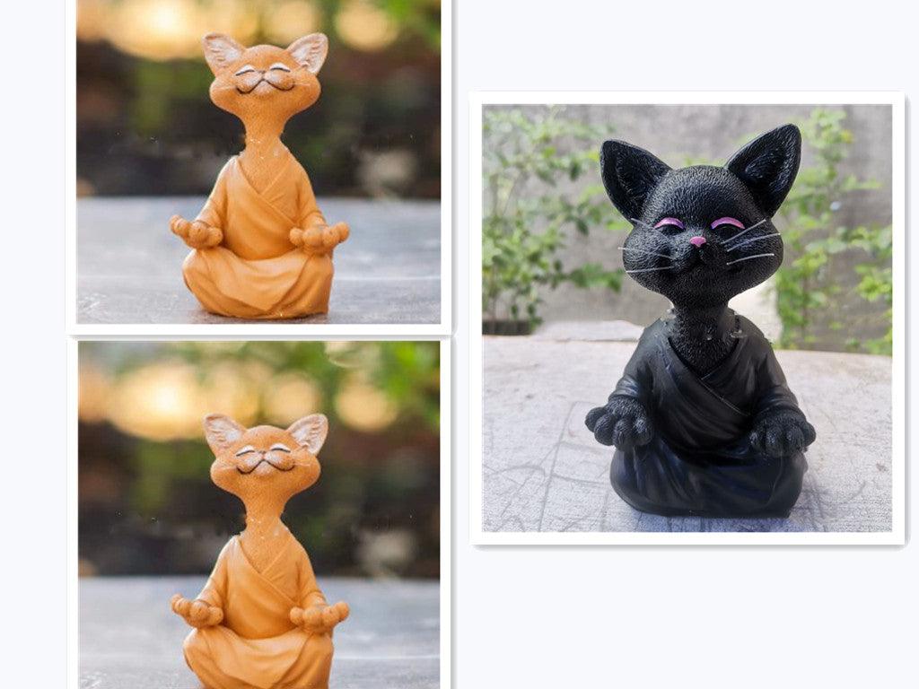 Sort Buddha Kat Figur i Resin til Meditation og Yoga