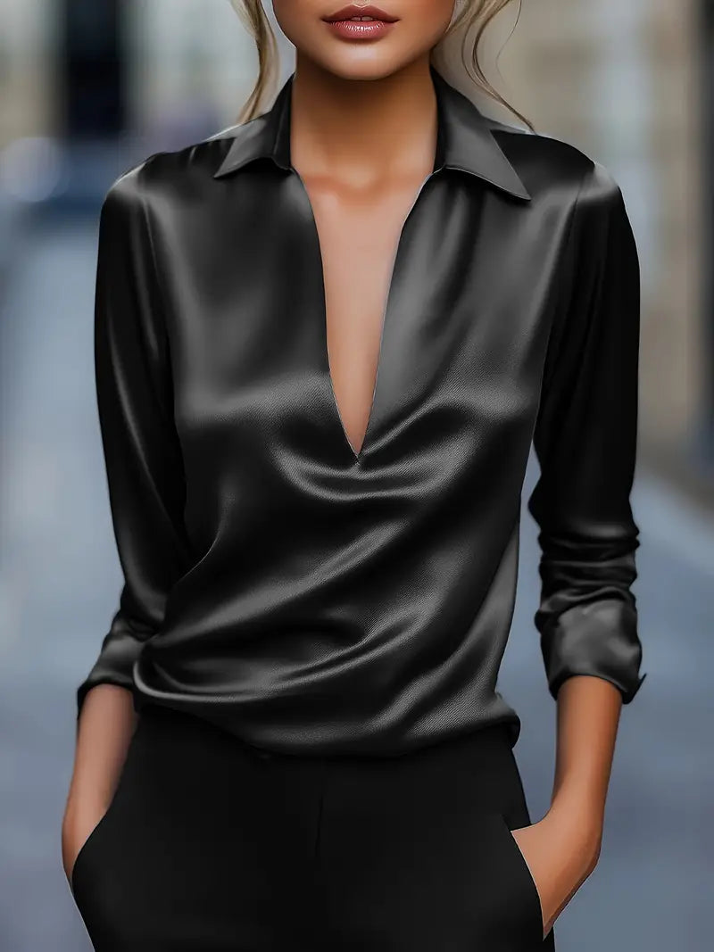 Eva™ | Luksus Satin V-Hals Bluse