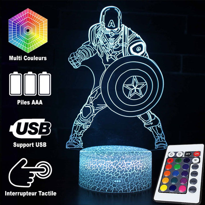 3D Captain America LED Kamplampe