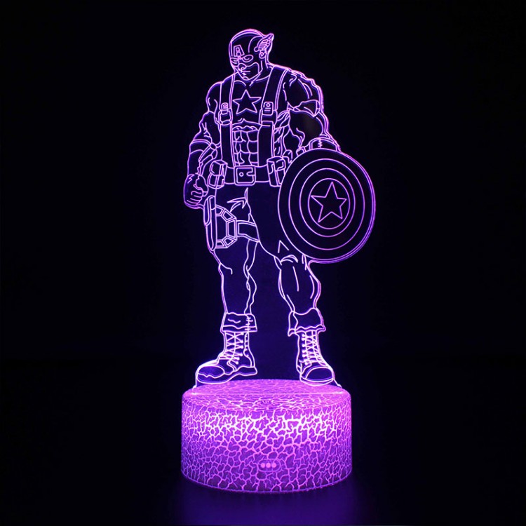 3D Captain America LED Lampe med USB Strøm