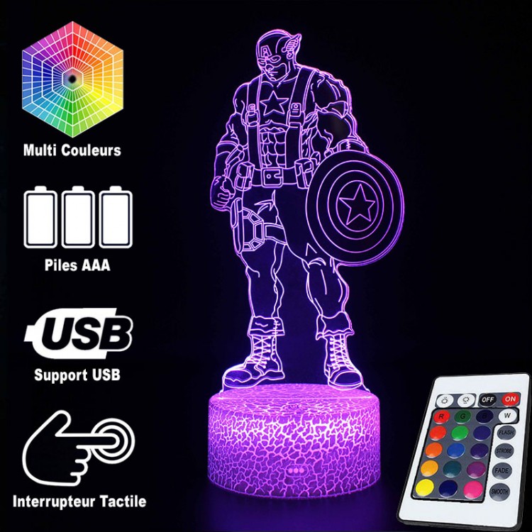 3D Captain America LED Lampe med USB Strøm