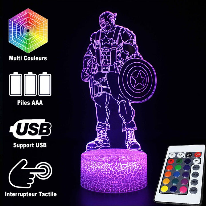 3D Captain America LED Lampe med USB Strøm