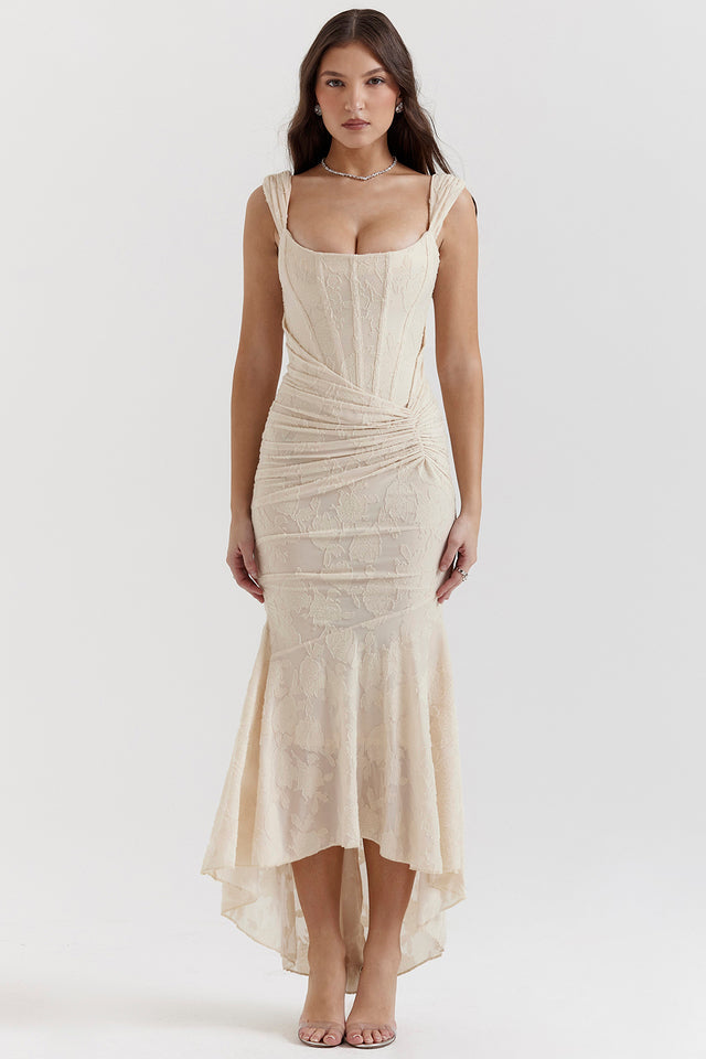 Charlotte | Kvinders Bryllupsgæst Blonde Ruched Bodycon Kjole Aften