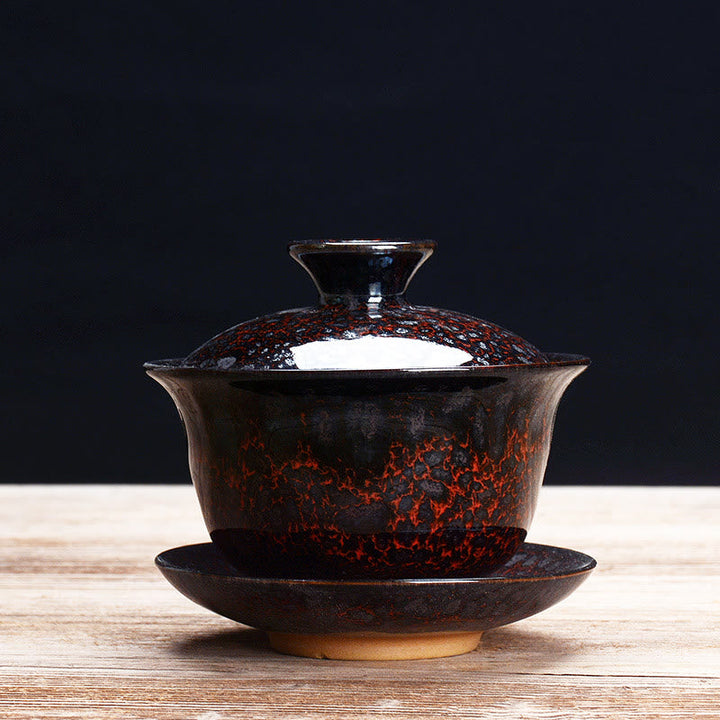 Elegant Keramisk Gaiwan Te Sæt med Sancai Glasur