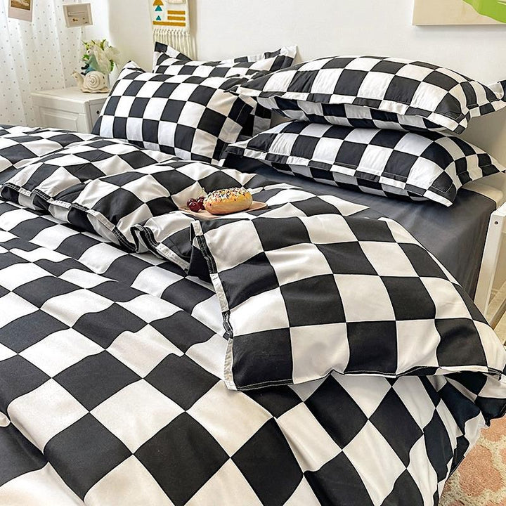 Tjekket Sengetøj Sæt i 100% Polyester