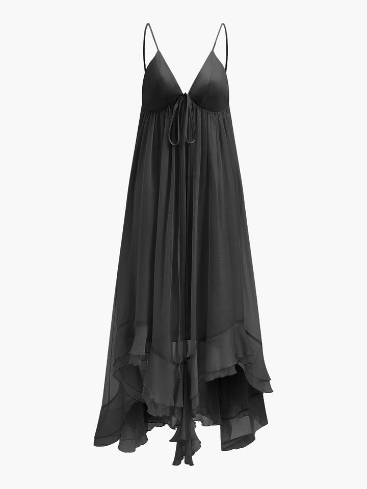Seraphina | Kvinders Chiffon Lagdelt Maxi Kjole med Cape Ærmer