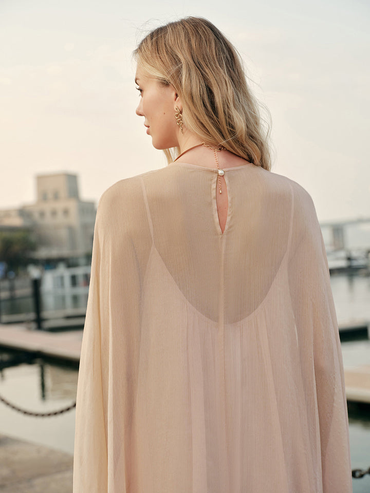 Seraphina | Kvinders Chiffon Lagdelt Maxi Kjole med Kapærmer