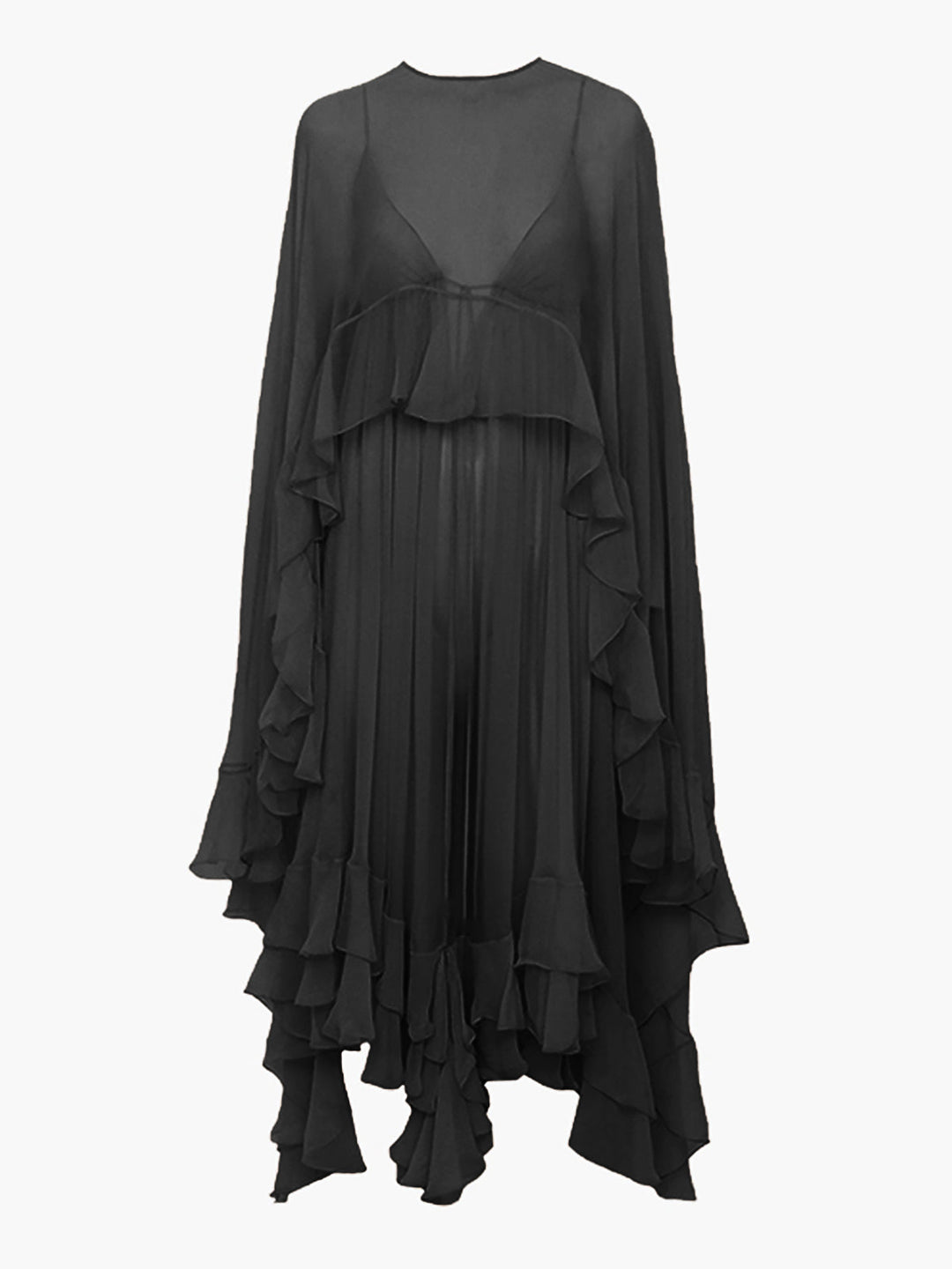 Seraphina | Kvinders Chiffon Lagdelt Maxi Kjole med Kapærmer