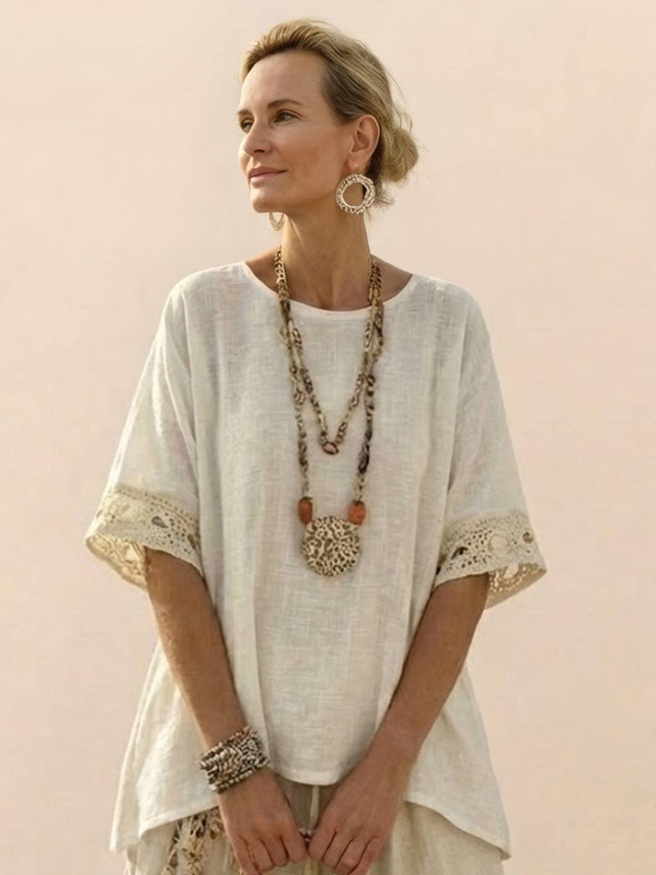 Paloma | Kvinders afslappede stribede bukser med bred ben og t-shirt to-delt sæt