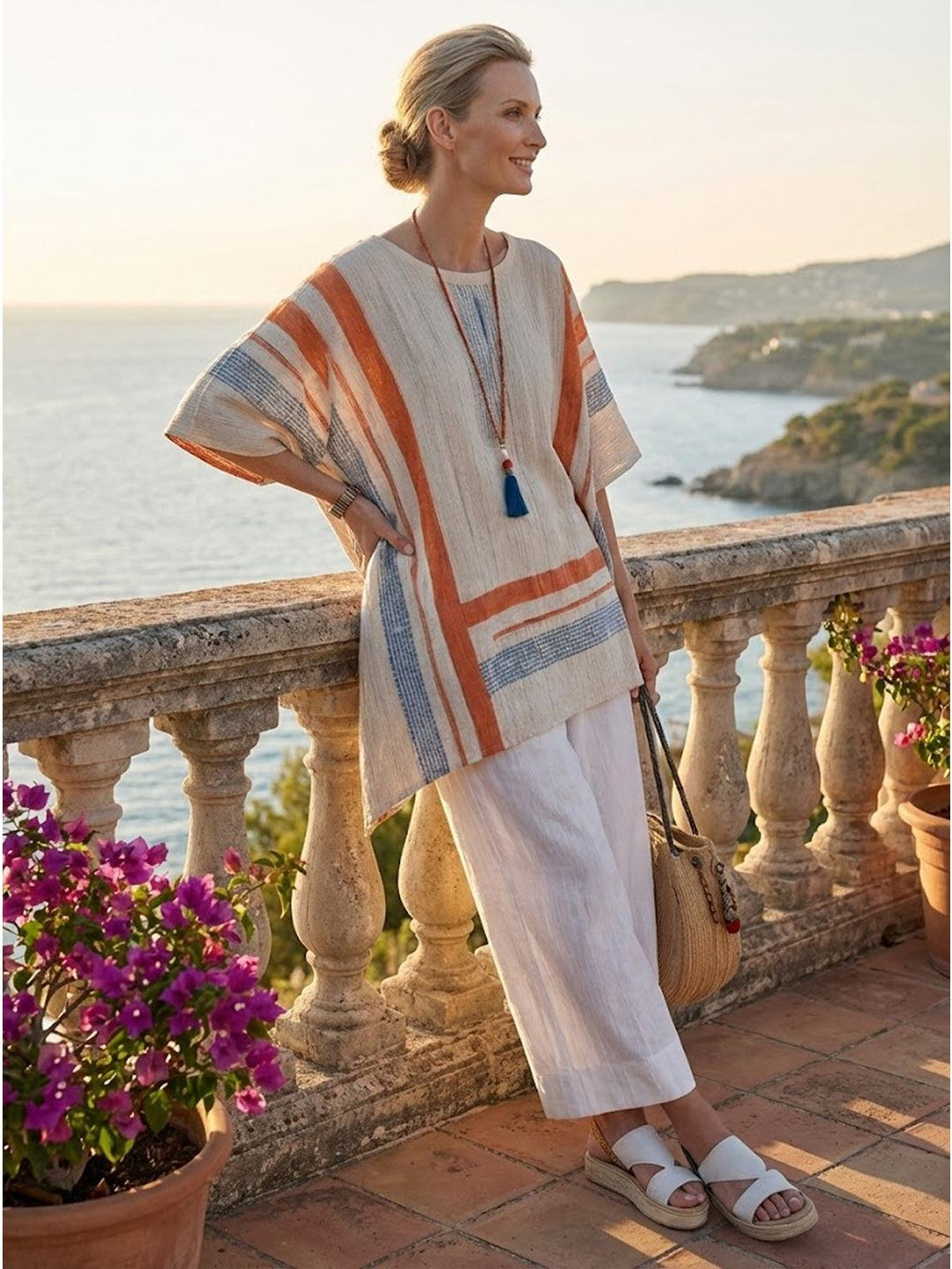 Paloma | Kvinders afslappede stribede bukser med bred ben og t-shirt to-delt sæt