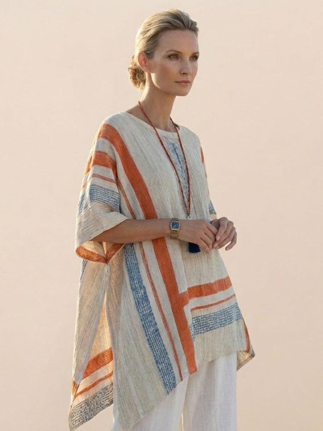 Paloma | Kvinders afslappede stribede bukser med bred ben og t-shirt to-delt sæt