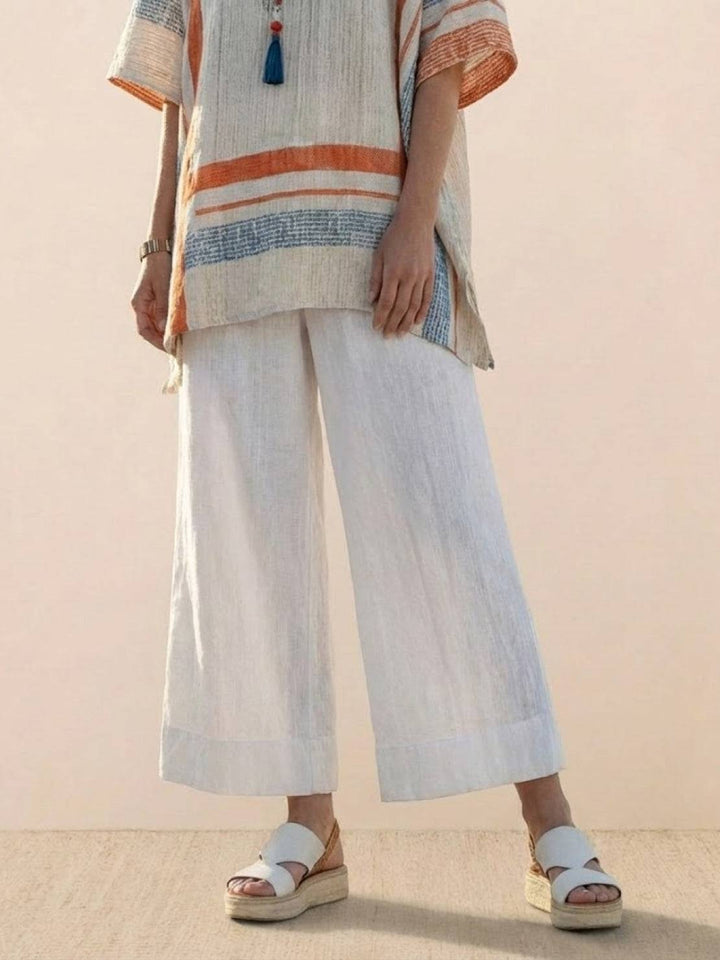 Paloma | Kvinders afslappede stribede bukser med bred ben og t-shirt to-delt sæt