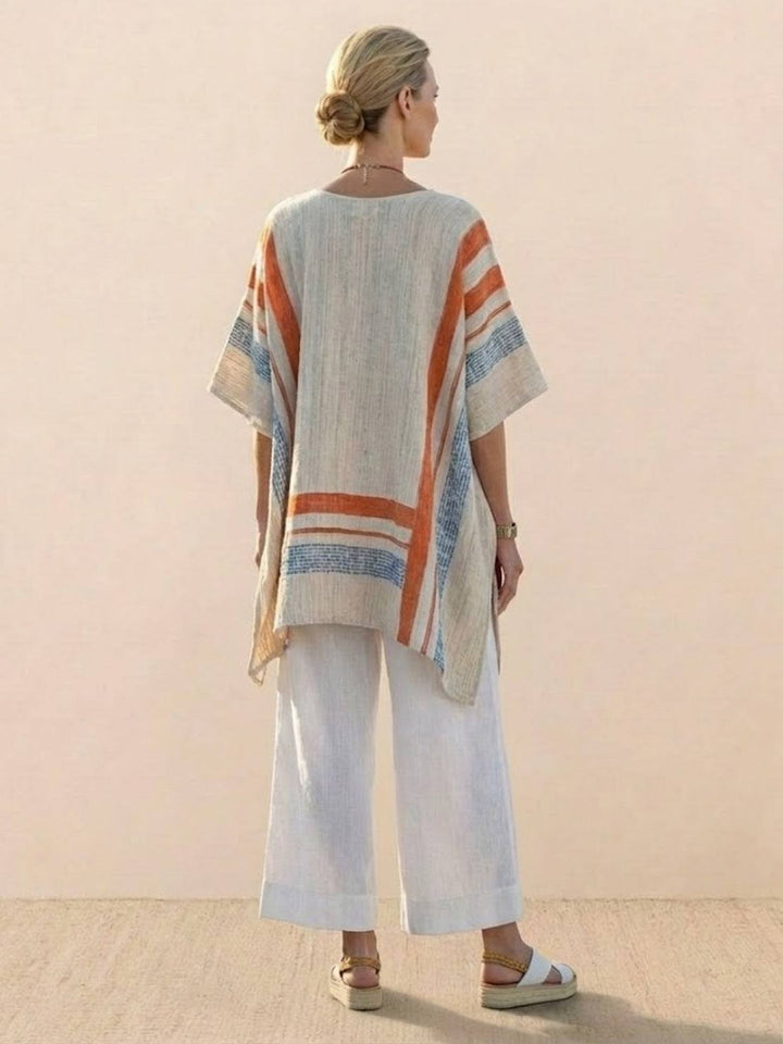 Paloma | Kvinders afslappede stribede bukser med bred ben og t-shirt to-delt sæt