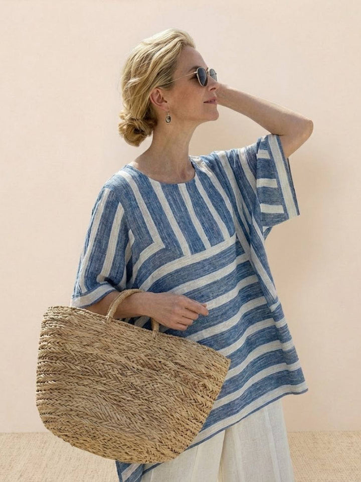 Paloma | Kvinders afslappede stribede bukser med bred ben og t-shirt to-delt sæt