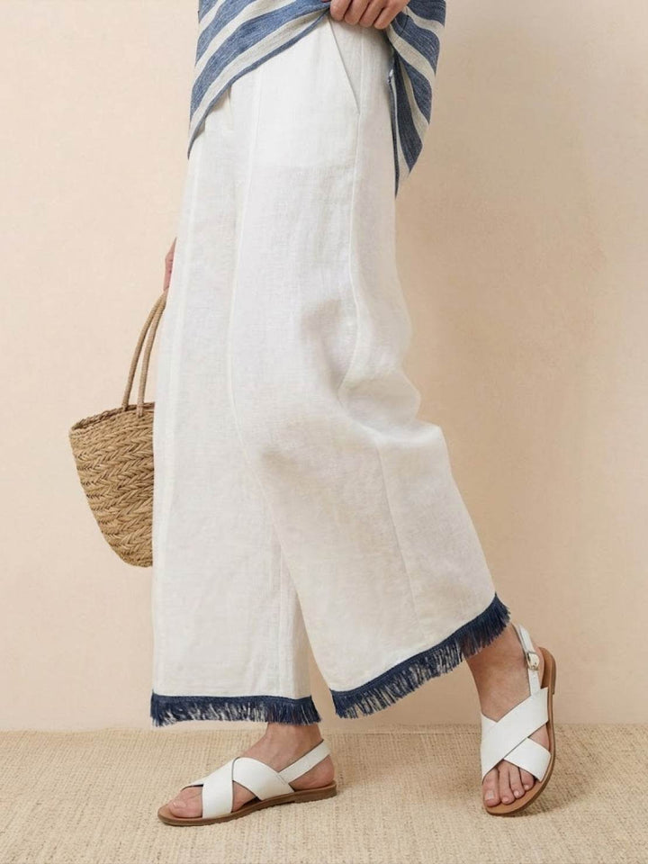 Paloma | Kvinders afslappede stribede bukser med bred ben og t-shirt to-delt sæt