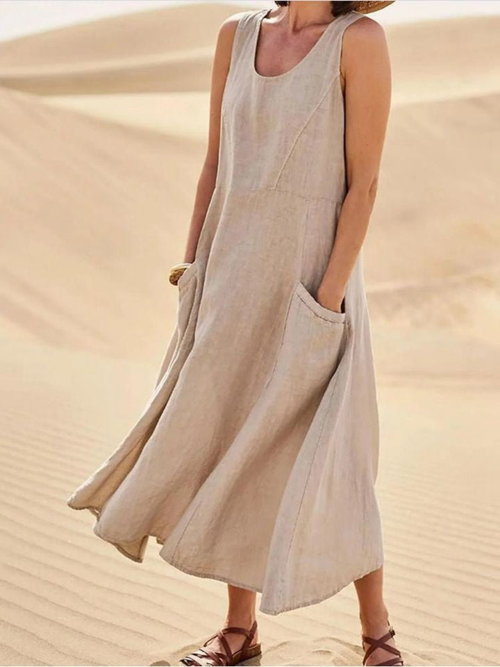 Sage | Kvinders Casual Uden Ærmer Maxi Kjole Scoop Hals Pockets