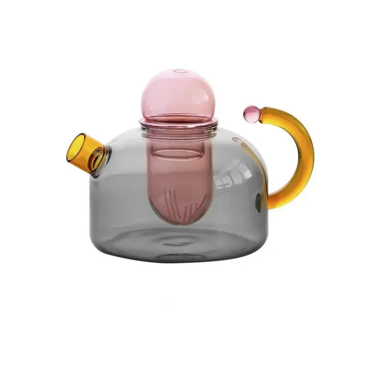 Translucent Glas Teapot og Kop Sæt med Kontrasterende Farver