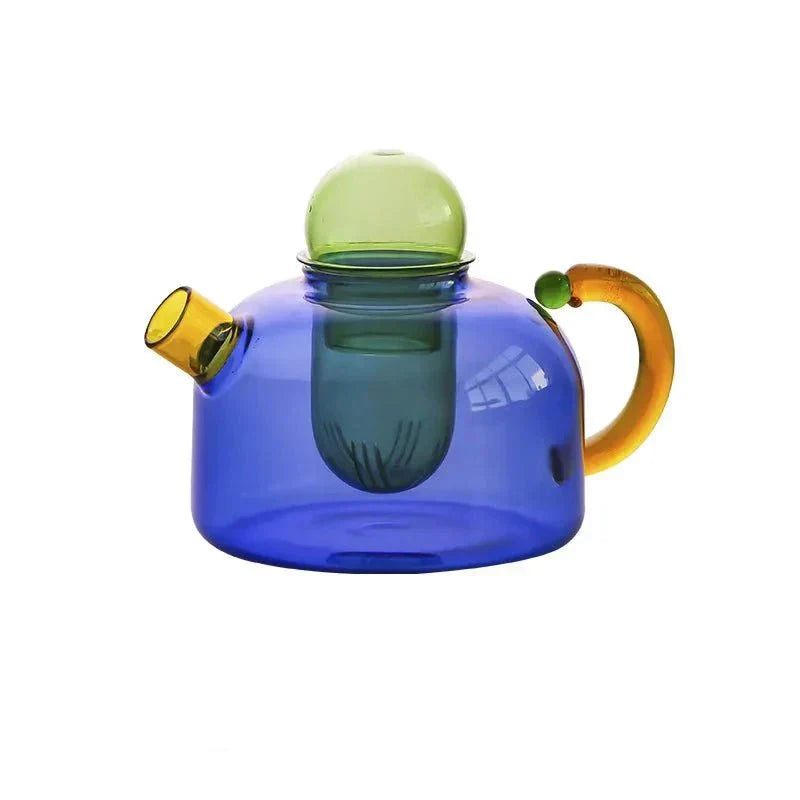 Elegant Glas Teapot og Kop Sæt med Kontrasterende Farver
