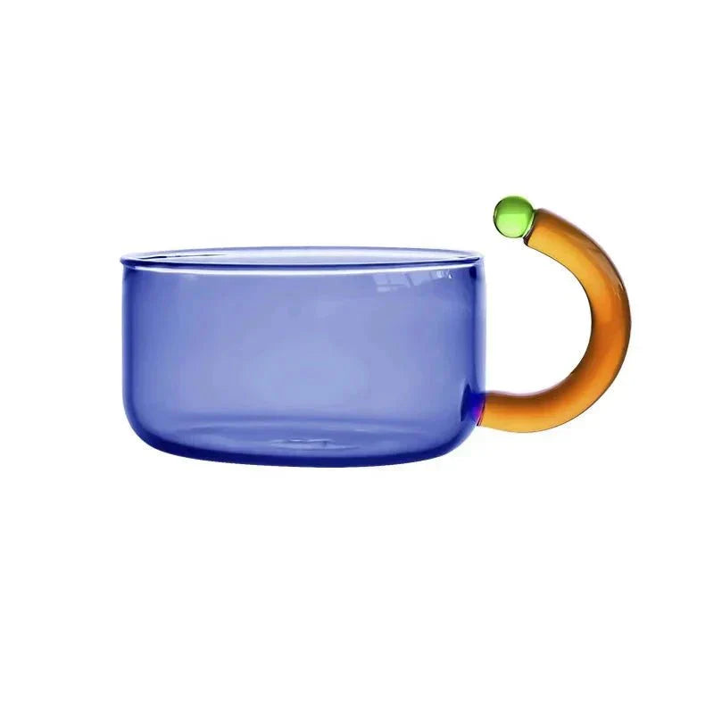 Elegant Glas Teapot og Kop Sæt med Kontrasterende Farver