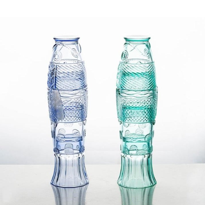 Koi Fisk Glas Krus Sæt i Aqua - Tekstureret Borosilikatglas