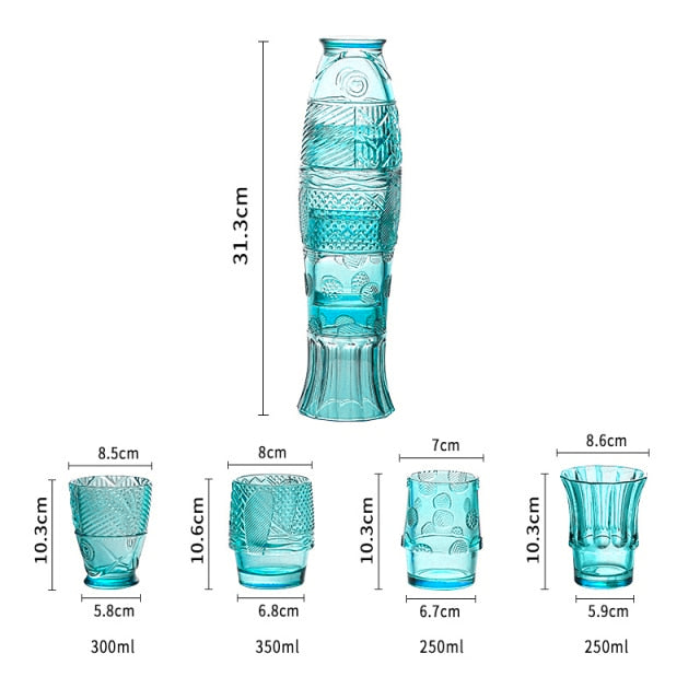 Koi Fisk Drikkeglas Sæt i Tekstureret Aqua Glas