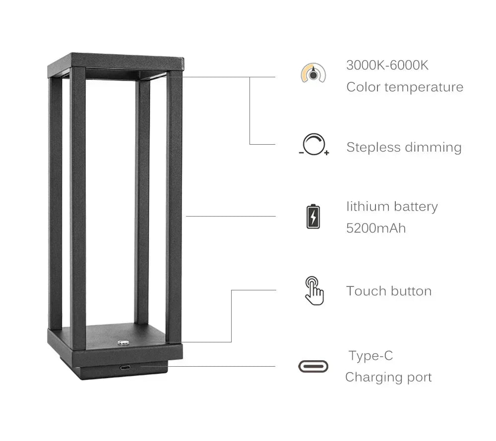 Trådløs LED Bordlampe med Touch-Sensor og Genopladeligt Batteri