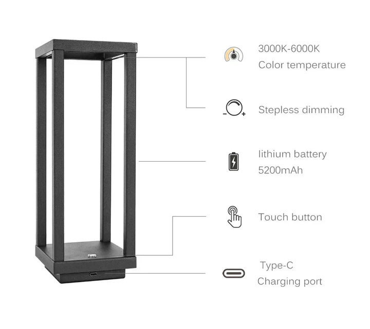Trådløs LED Bordlampe med Touch-Sensor og Genopladeligt Batteri