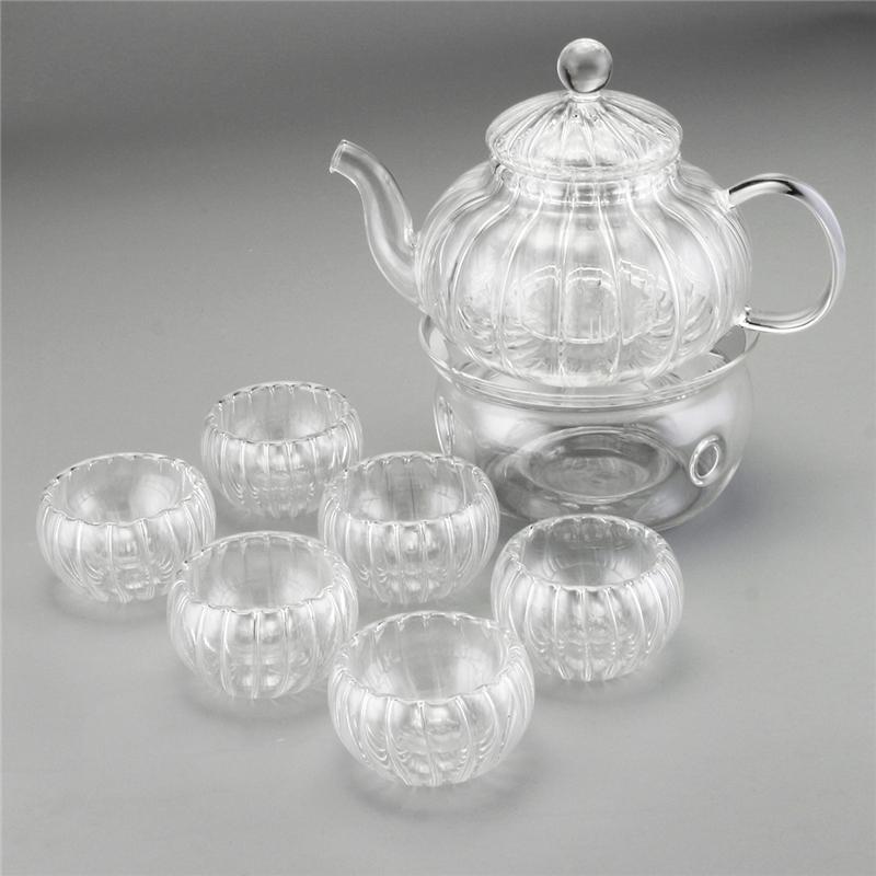 Elegant Borosilikat Glas Teapot Sæt med 6 Kopper og Stearinlys Holder
