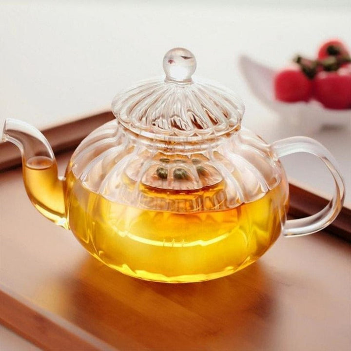 Elegant Borosilikatglas Teapot Sæt med 6 Kopper og Lysestage