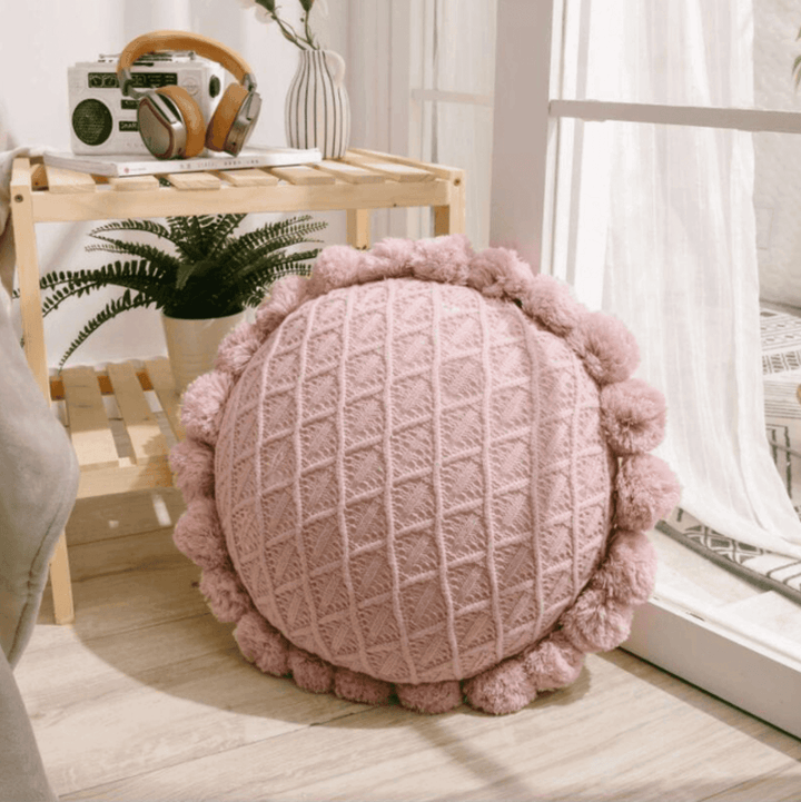 Pom Pom Pude Cover med Diamantmønster 50x50 cm