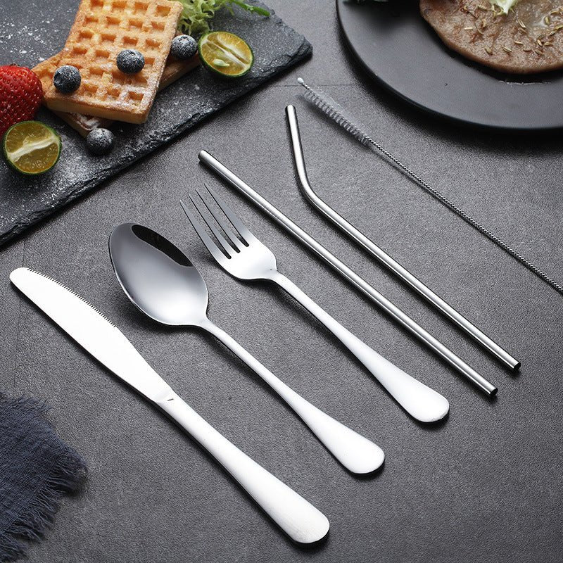 Bærbart Bestiksæt i Rustfrit Stål med Etui og Metalstrå
