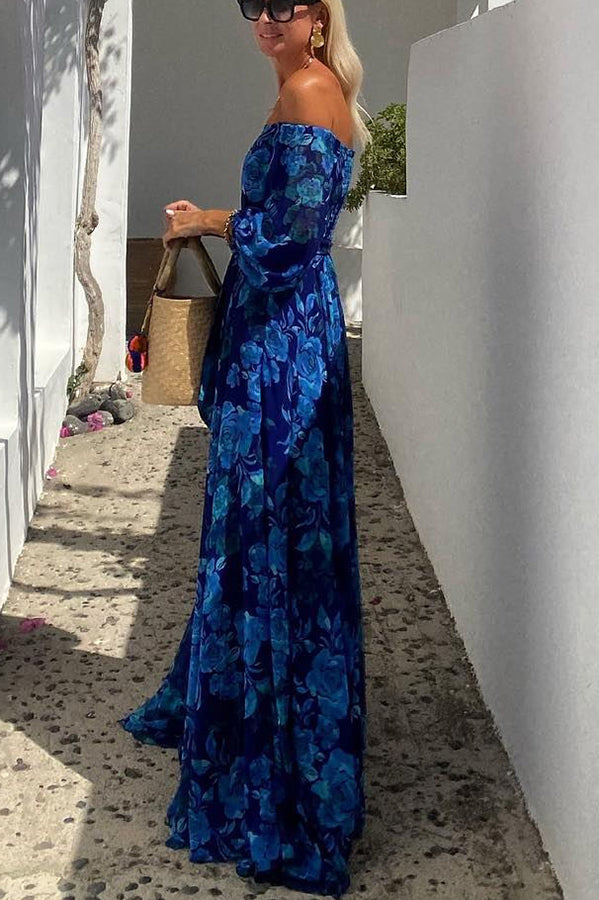 Brooke | Kvinders Off Shoulder Blomstret Flowy Maxi Kjole Aften