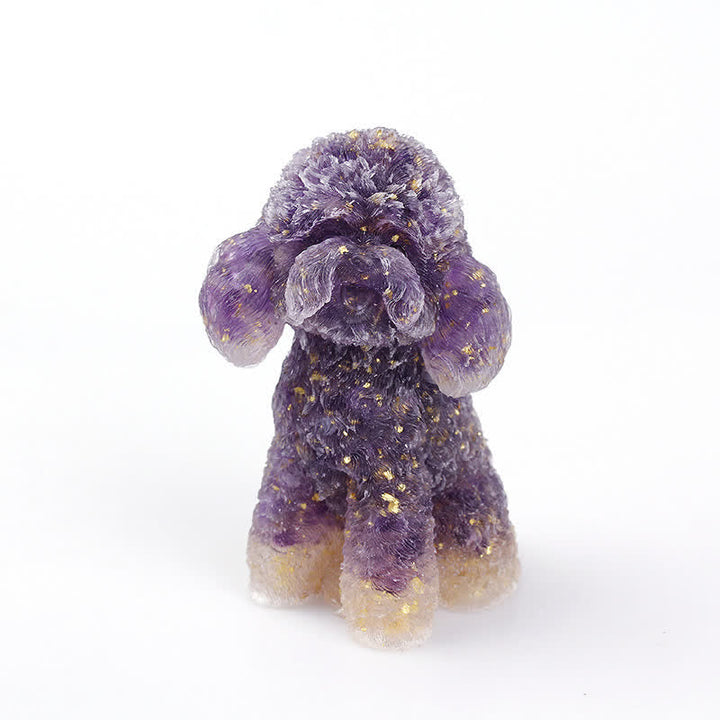 Naturligt Krystal Poodle Sten Ornament i Ædelsten
