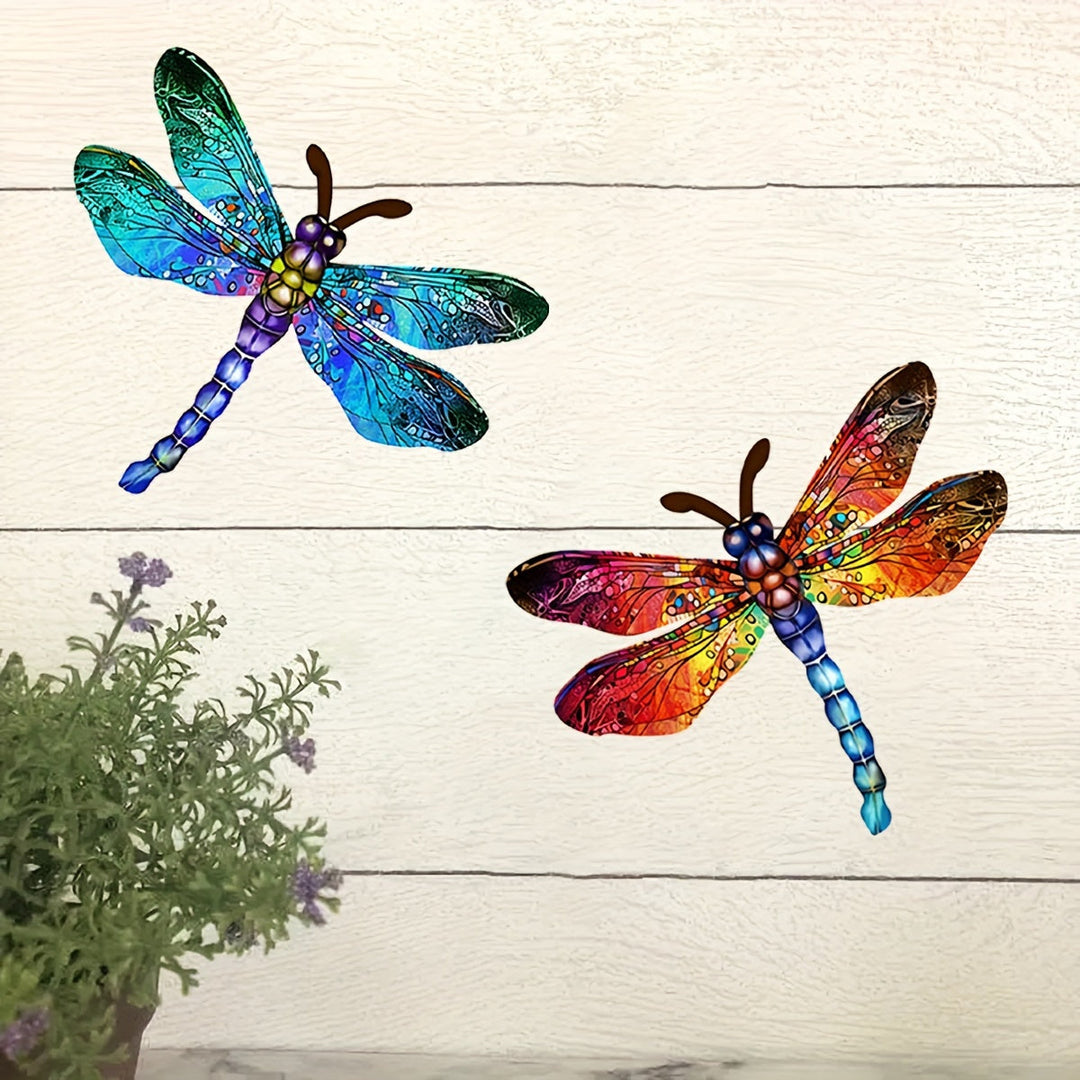 Farverig Metal Dragonfly Vægkunst til Indendørs og Udendørs Dekor