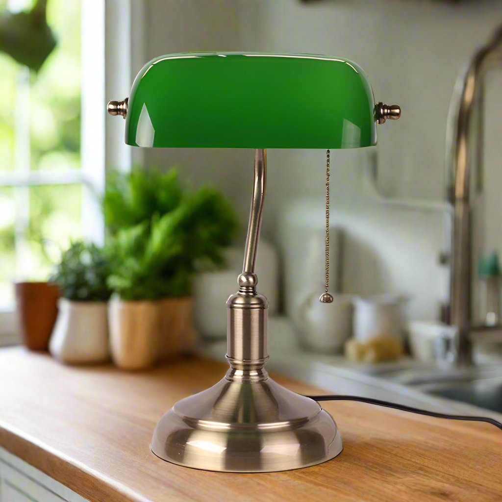 Elegant Glas Bordlampe med Vintage Design og Blød Belysning