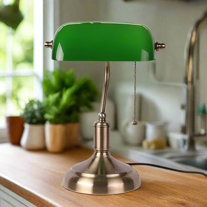Elegant Glas Bordlampe med Vintage Design og Blød Belysning