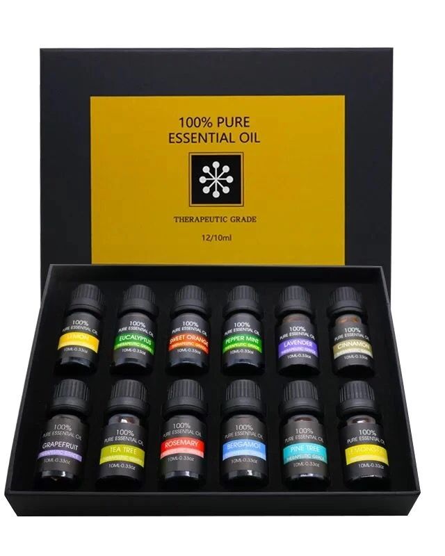 Gaveæske med 12 Premium Essentielle Olier til Aromaterapi