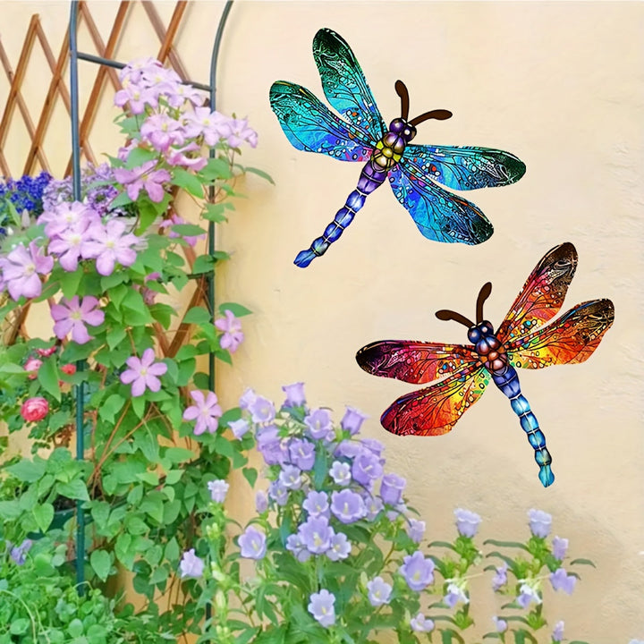 Farverig Metal Dragonfly Vægkunst til Indendørs og Udendørs Dekor