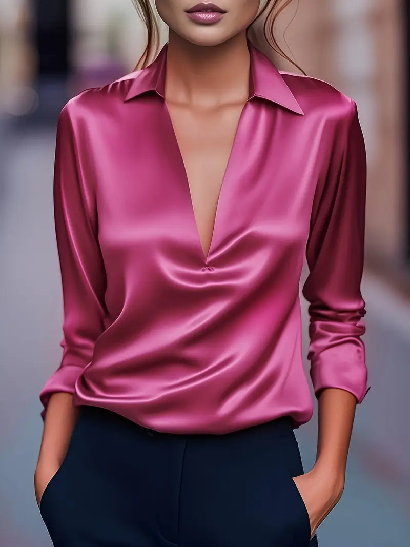 Eva™ | Luksus Satin V-Hals Bluse